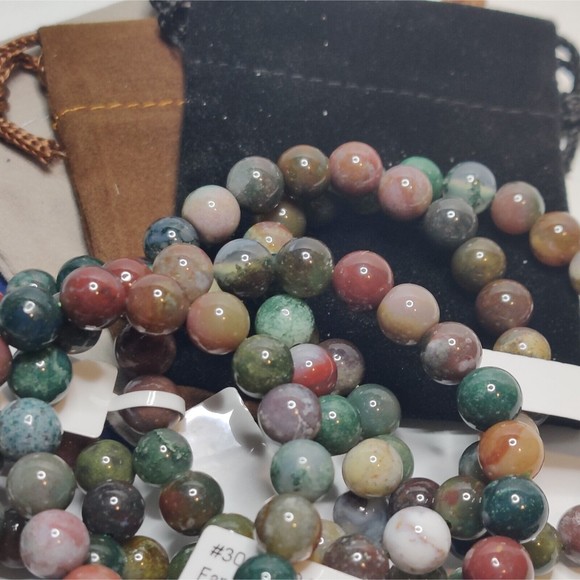 FANCY JASPER STRETCHY ROUND 8mm BRACELET NATURAL STONE w/ FREE FELT POUCH-B810 - Picture 12 of 14